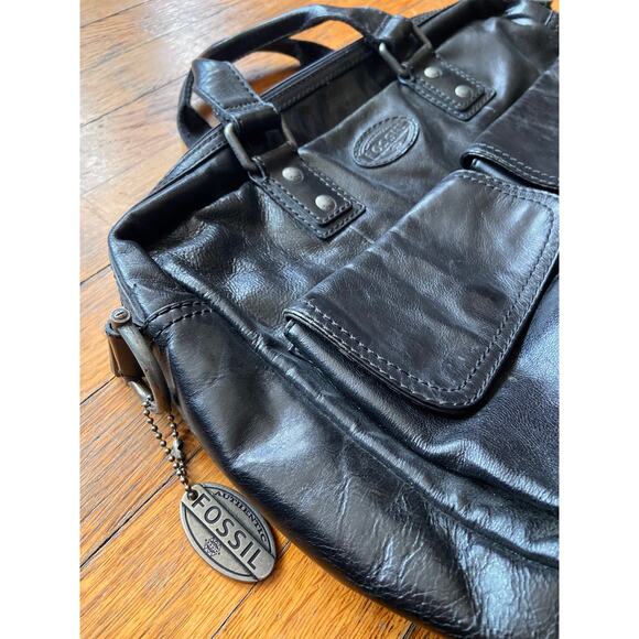 FOSSIL Black Leather Padded Mens Attache - Picture 2 of 12